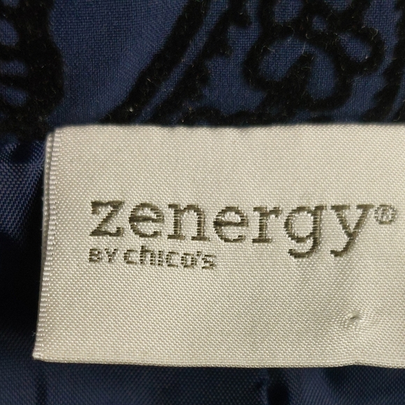 Chicos Zenergy Flocked Jacket Womens Size 0 Deep Navy Paisley Stretch NWT $129 - Picture 8 of 13